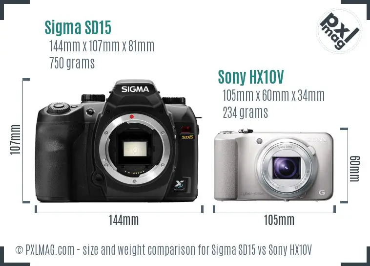Sigma SD15 vs Sony HX10V size comparison Sigma SD15 vs Sony HX10V size comparison