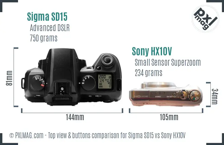 Sigma SD15 vs Sony HX10V top view buttons comparison Sigma SD15 vs Sony HX10V top view buttons comparison