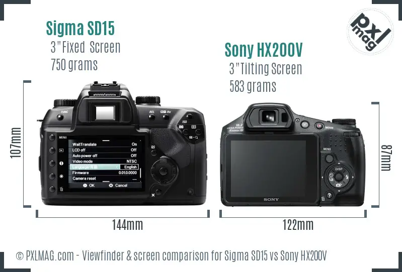 Sigma SD15 vs Sony HX200V Screen and Viewfinder comparison Sigma SD15 vs Sony HX200V Screen and Viewfinder comparison