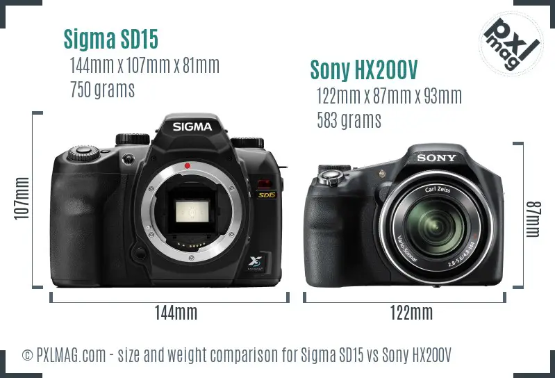Sigma SD15 vs Sony HX200V size comparison Sigma SD15 vs Sony HX200V size comparison