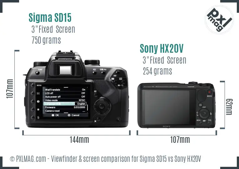 Sigma SD15 vs Sony HX20V Screen and Viewfinder comparison Sigma SD15 vs Sony HX20V Screen and Viewfinder comparison