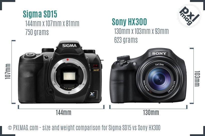 Sigma SD15 vs Sony HX300 size comparison