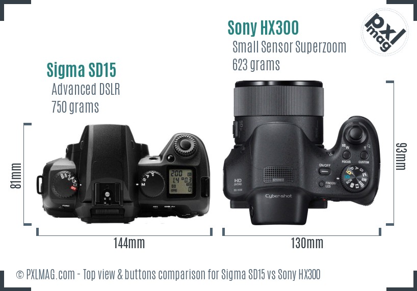 Sigma SD15 vs Sony HX300 top view buttons comparison