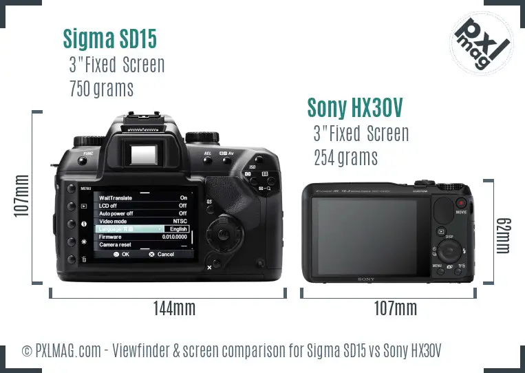 Sigma SD15 vs Sony HX30V Screen and Viewfinder comparison