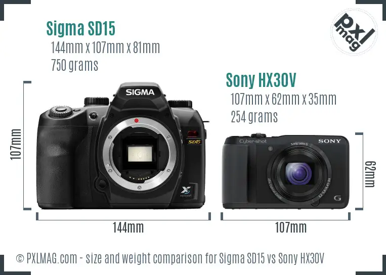 Sigma SD15 vs Sony HX30V size comparison