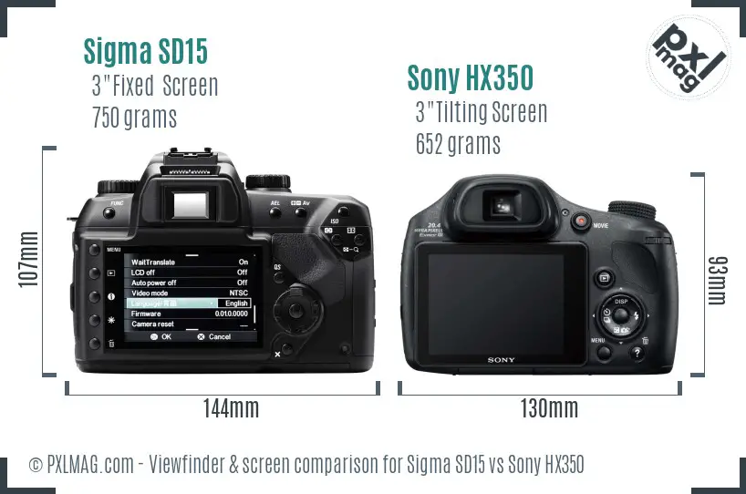 Sigma SD15 vs Sony HX350 Screen and Viewfinder comparison Sigma SD15 vs Sony HX350 Screen and Viewfinder comparison