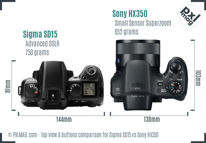 Sigma SD15 vs Sony HX350 top view buttons comparison Sigma SD15 vs Sony HX350 top view buttons comparison