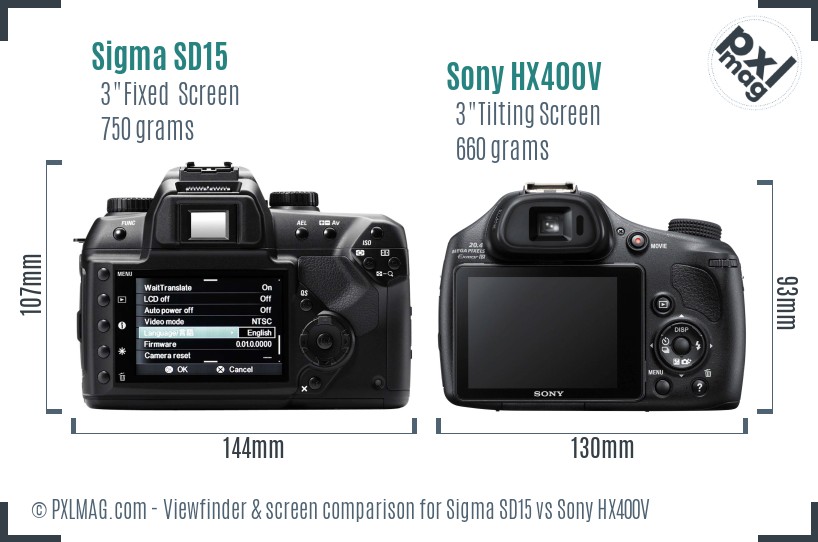Sigma SD15 vs Sony HX400V Screen and Viewfinder comparison