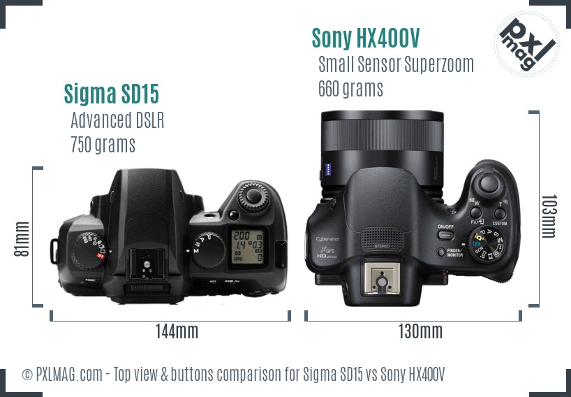 Sigma SD15 vs Sony HX400V top view buttons comparison