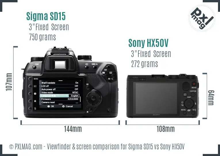 Sigma SD15 vs Sony HX50V Screen and Viewfinder comparison