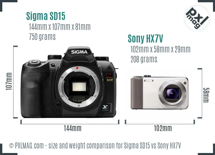 Sigma SD15 vs Sony HX7V size comparison