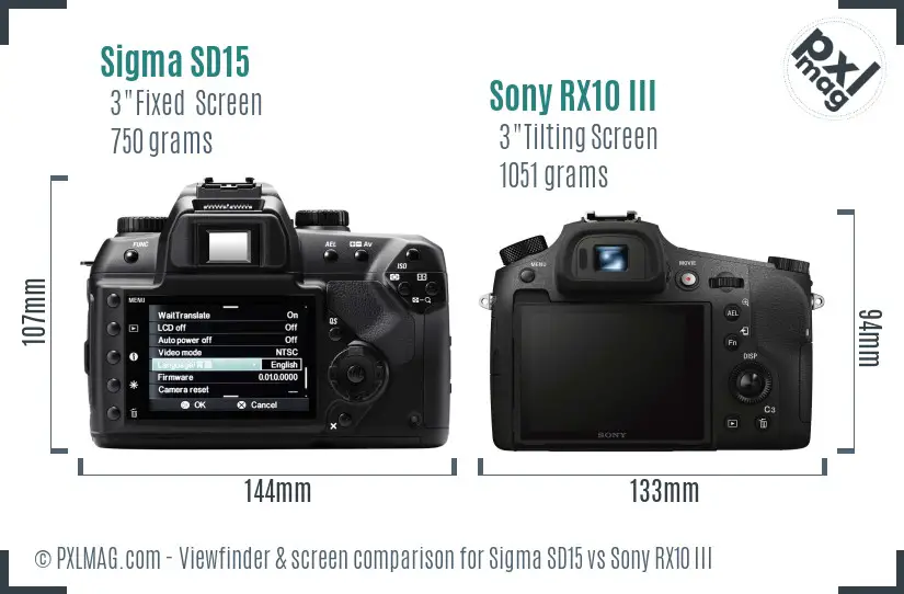 Sigma SD15 vs Sony RX10 III Screen and Viewfinder comparison Sigma SD15 vs Sony RX10 III Screen and Viewfinder comparison