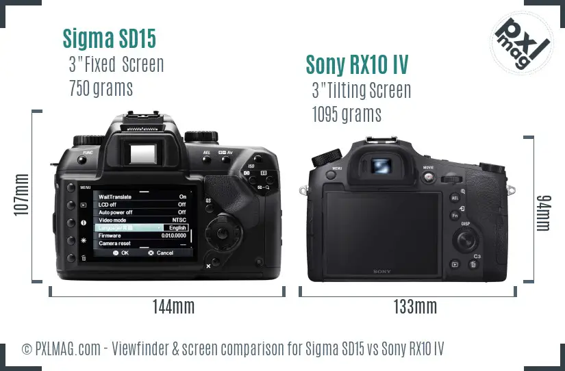 Sigma SD15 vs Sony RX10 IV Screen and Viewfinder comparison