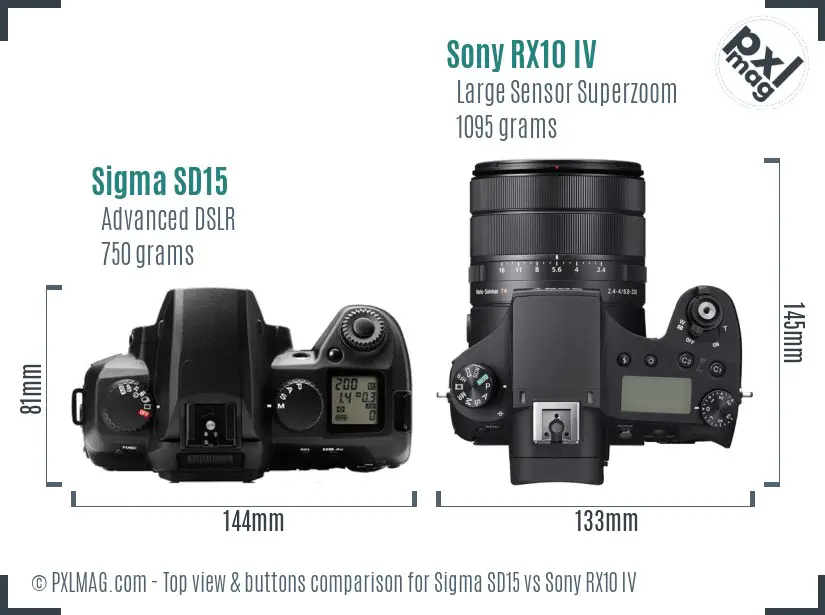 Sigma SD15 vs Sony RX10 IV top view buttons comparison