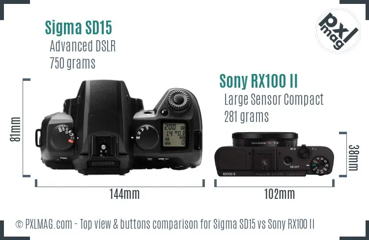 Sigma SD15 vs Sony RX100 II top view buttons comparison
