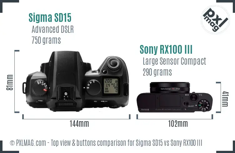 Sigma SD15 vs Sony RX100 III top view buttons comparison