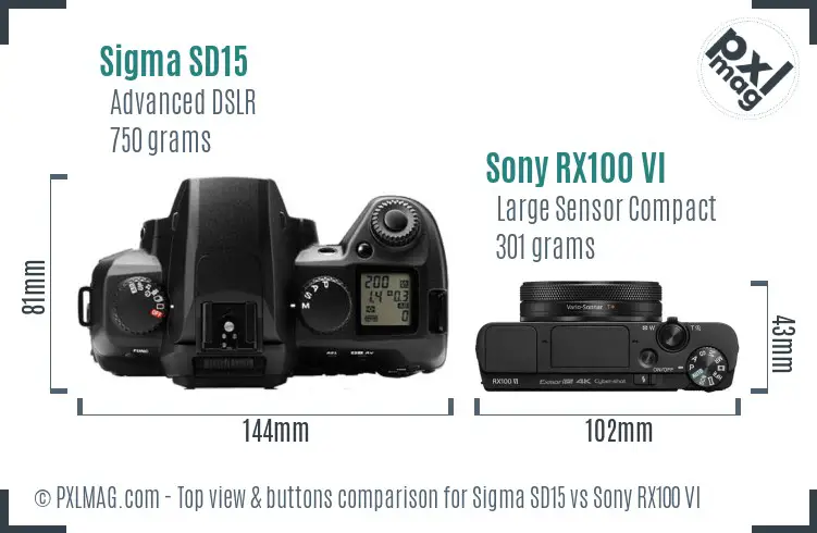 Sigma SD15 vs Sony RX100 VI top view buttons comparison