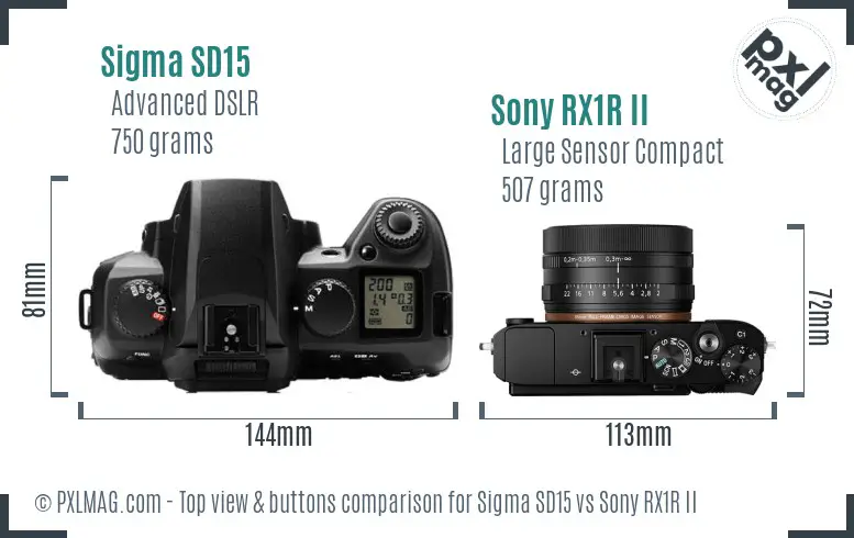 Sigma SD15 vs Sony RX1R II top view buttons comparison