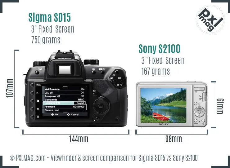 Sigma SD15 vs Sony S2100 Screen and Viewfinder comparison