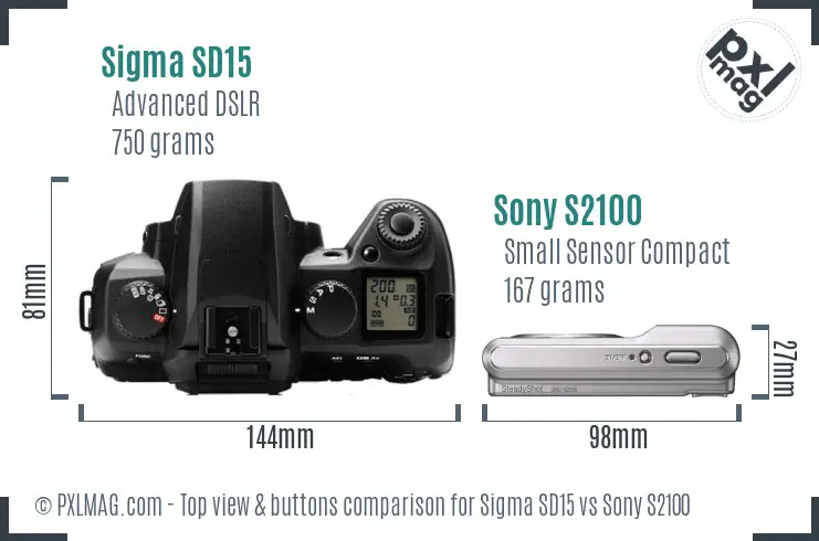 Sigma SD15 vs Sony S2100 top view buttons comparison