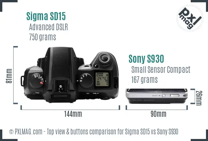 Sigma SD15 vs Sony S930 top view buttons comparison