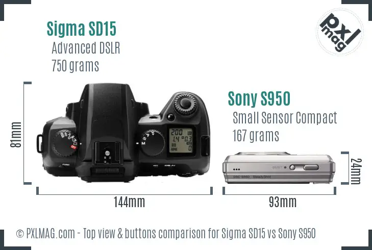 Sigma SD15 vs Sony S950 top view buttons comparison