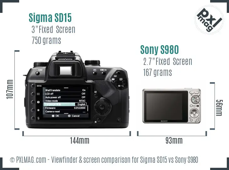 Sigma SD15 vs Sony S980 Screen and Viewfinder comparison