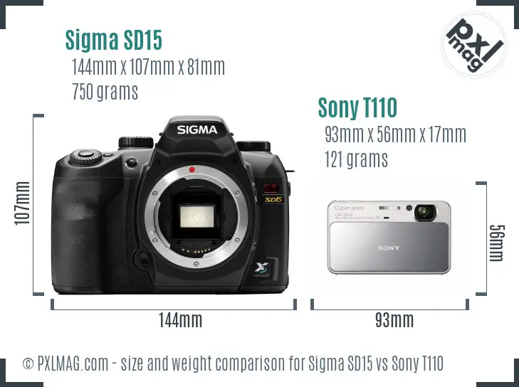 Sigma SD15 vs Sony T110 size comparison