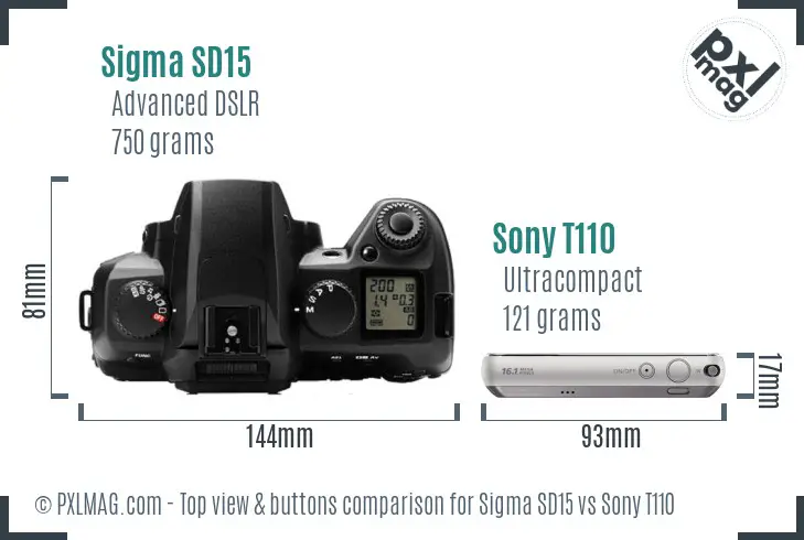 Sigma SD15 vs Sony T110 top view buttons comparison