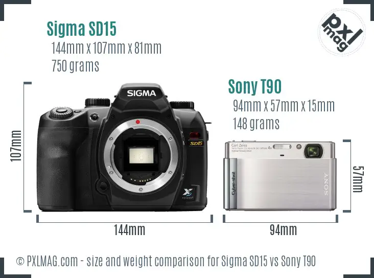 Sigma SD15 vs Sony T90 size comparison