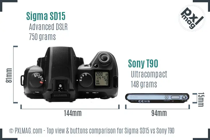 Sigma SD15 vs Sony T90 top view buttons comparison