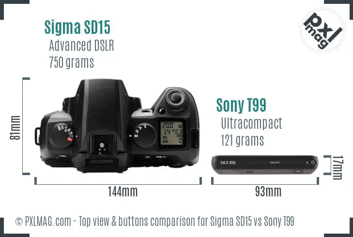 Sigma SD15 vs Sony T99 top view buttons comparison