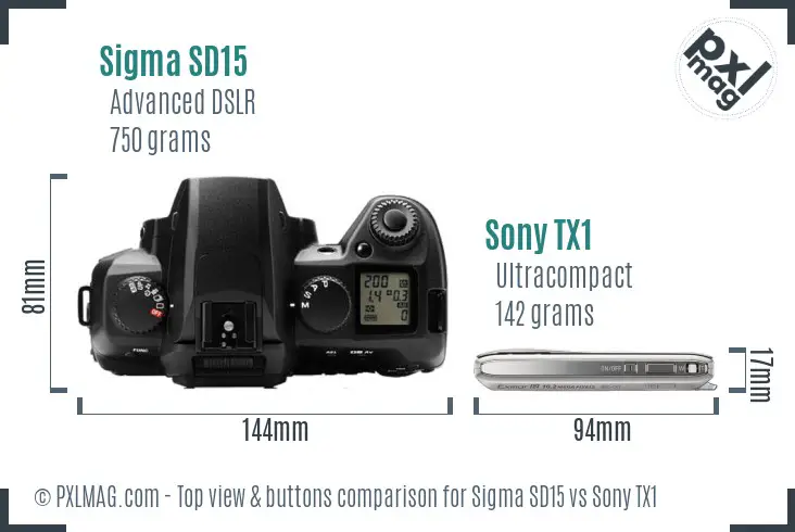 Sigma SD15 vs Sony TX1 top view buttons comparison