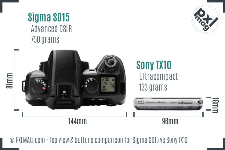Sigma SD15 vs Sony TX10 top view buttons comparison