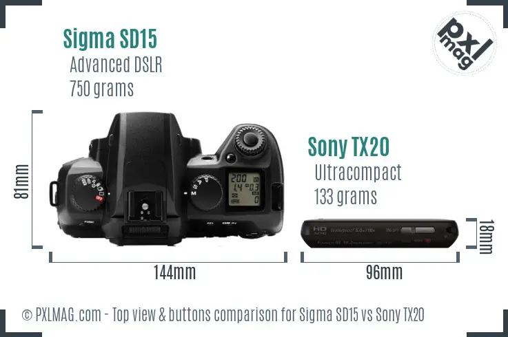 Sigma SD15 vs Sony TX20 top view buttons comparison