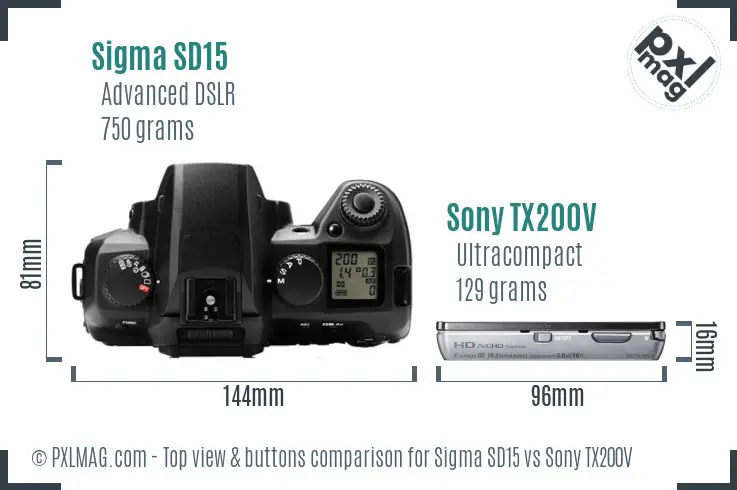 Sigma SD15 vs Sony TX200V top view buttons comparison