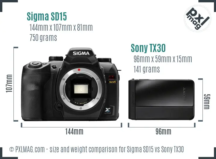 Sigma SD15 vs Sony TX30 size comparison