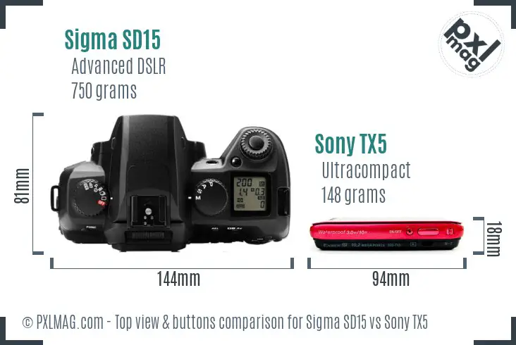 Sigma SD15 vs Sony TX5 top view buttons comparison