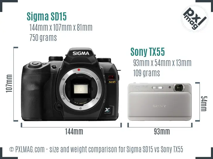 Sigma SD15 vs Sony TX55 size comparison