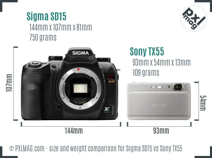 Sigma SD15 vs Sony TX55 size comparison Sigma SD15 vs Sony TX55 size comparison