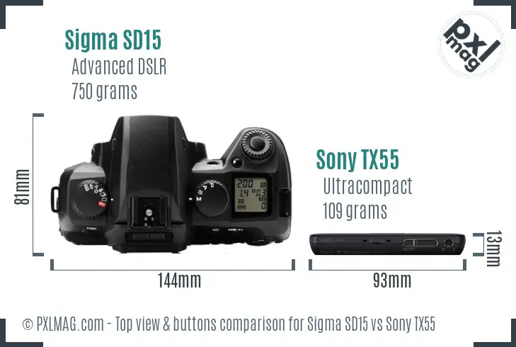 Sigma SD15 vs Sony TX55 top view buttons comparison