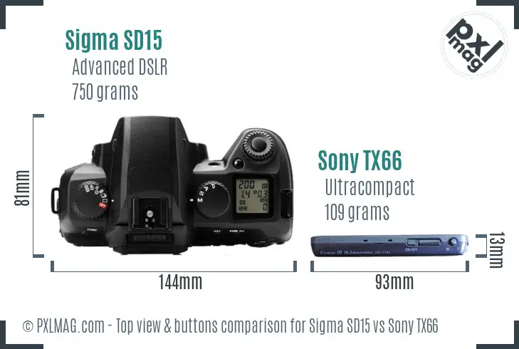 Sigma SD15 vs Sony TX66 top view buttons comparison