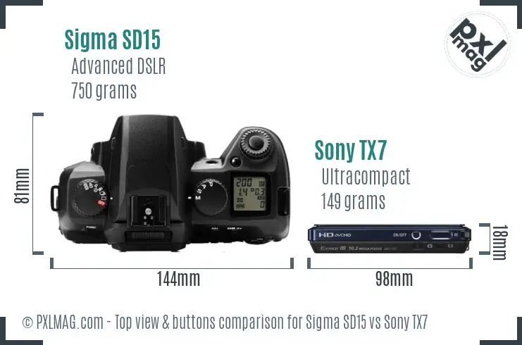 Sigma SD15 vs Sony TX7 top view buttons comparison