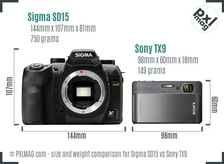 Sigma SD15 vs Sony TX9 size comparison