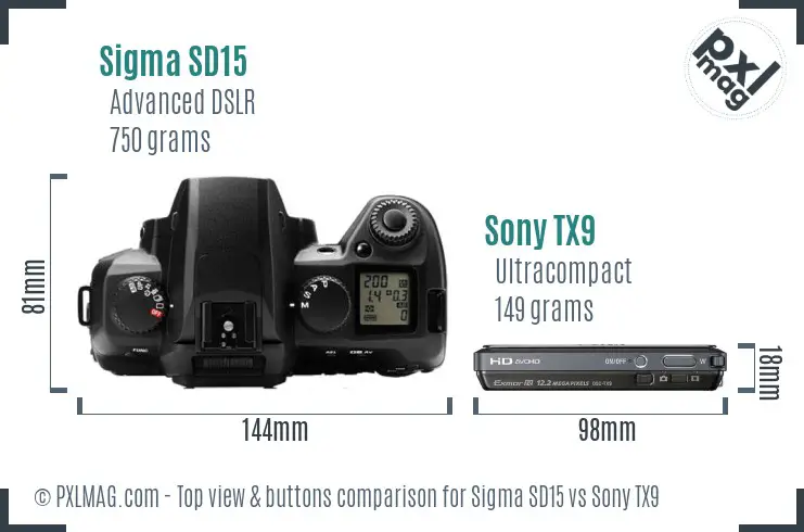 Sigma SD15 vs Sony TX9 top view buttons comparison