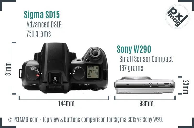 Sigma SD15 vs Sony W290 top view buttons comparison