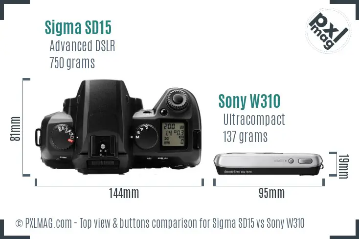 Sigma SD15 vs Sony W310 top view buttons comparison