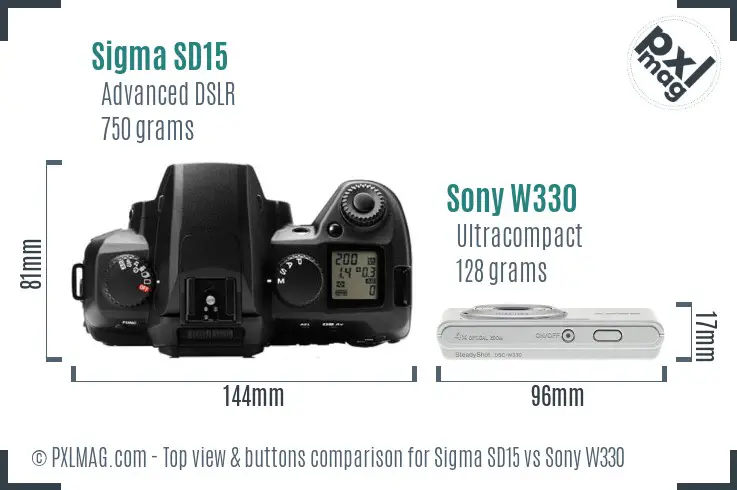 Sigma SD15 vs Sony W330 top view buttons comparison