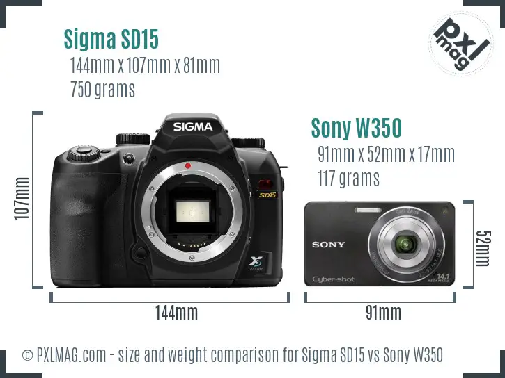 Sigma SD15 vs Sony W350 size comparison