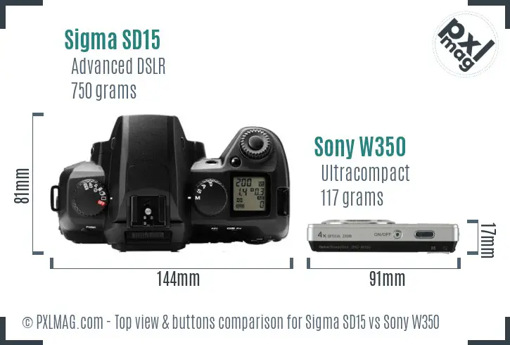 Sigma SD15 vs Sony W350 top view buttons comparison